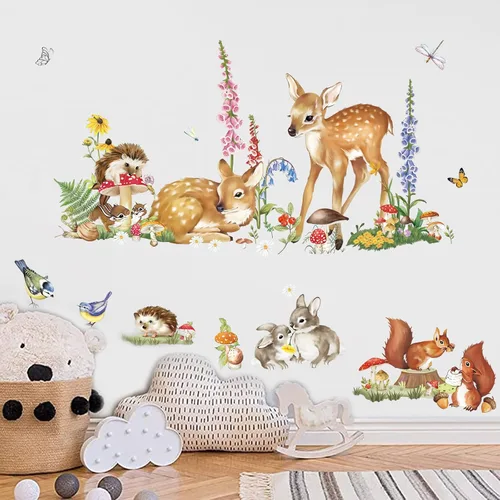 Vista 3 de decalmile Calcomanías de pared con diseño de ciervo, conejo, ardilla