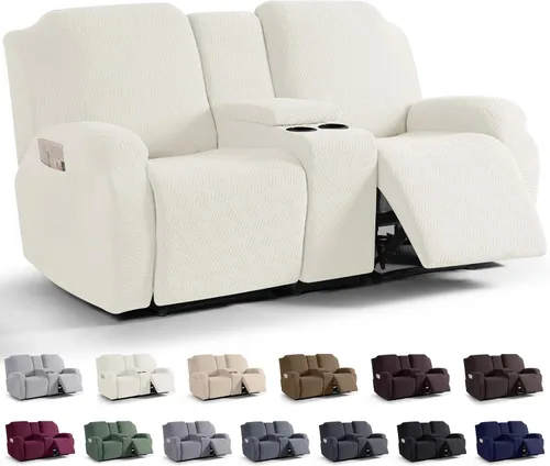 Vista 11 de KinCam Fundas para Sillón Reclinable de Dos Plazas con Funda para Consola Central, Fundas para Sofá Reclinable de 2 Asientos, Funda para Sofá