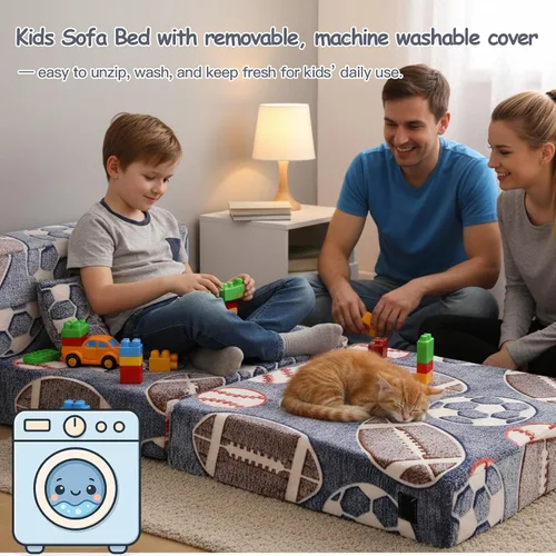 Vista 8 de Tiita Colchón de Piso Plegable para Sofá Cama para Niños, Colchoneta de Siesta de Piso Plegable Lavable para Niños Pequeños, Sofá Futón Plegable