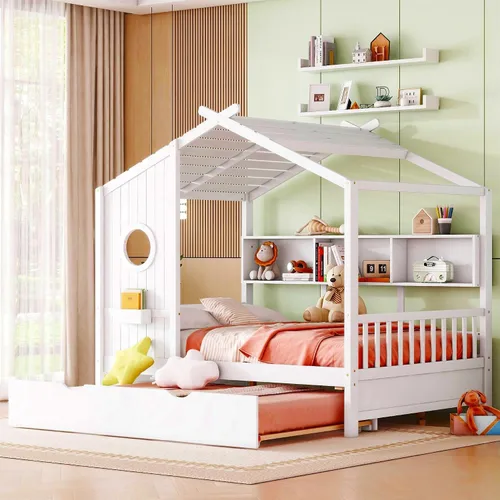 Vista 36 de Cama de casa con tienda y estantería, 2 cajones, carga USB Espresso-tt