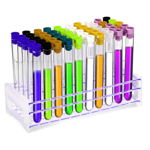 Vista 5 de Estante de tubo de ensayo acrílico transparente para tubos de 1.5/2/0.2 fl oz, soporte de tubo de laboratorio de 50 agujeros para tubos de ensayo