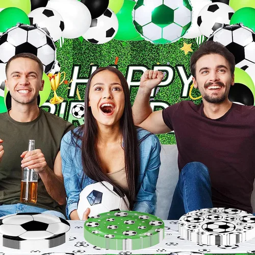 Vista 6 de Suministros de decoración de fiesta de fútbol – 60 platos desechables temáticos de fútbol y recuerdos para cumpleaños de niño o baby shower