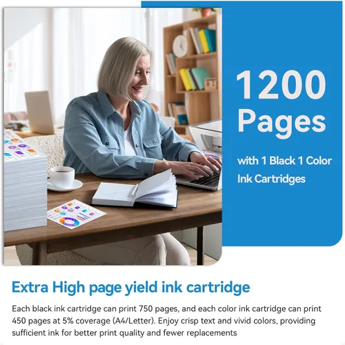 Vista 4 de Paquete combinado de cartuchos de tinta 65XL de repuesto para HP Ink 65, color negro, compatible con DeskJet 3755 2655 3752 3720 3722 3723 3758 2652