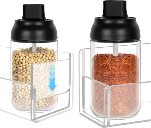 Vista 4 de Estante acrílico para especias de montaje en pared, 6 pulgadas, soporte transparente para almacenamiento de especias, paquete de 2 organizadores