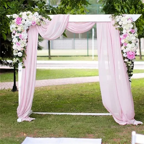 Vista 2 de Firlar Cortinas de arco de boda, cortina de telón de fondo transparente rosa de 18 pies, cortina de tela de gasa transparente, paneles drapeados