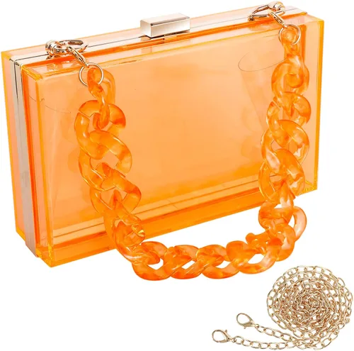 Vista 9 de WJCD - Bolso de mano de acrílico transparente para mujer, bolso de hombro con correa de cadena de dorada desmontable Premium Acrylic, Stadium
