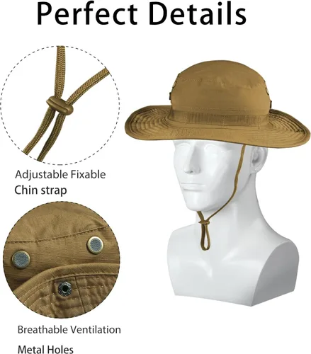 Vista 4 de Sombrero de camuflaje Boonie para hombres y mujeres, sombreros tácticos militares de ala ancha, UPF50+ sombreros de sol de la selva para pesca