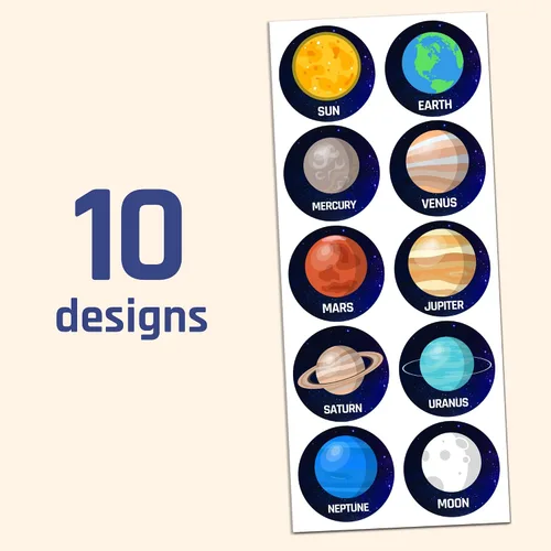 Vista 4 de Calcomanías del sistema solar planeta para niños, 1.5 pulgadas - 20 hojas, 200 calcomanías