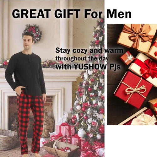 Vista 6 de YUSHOW Pijamas a juego para parejas, conjunto de pijama a cuadros para mujeres y hombres, camisa y pantalones de forro polar suave y cálido