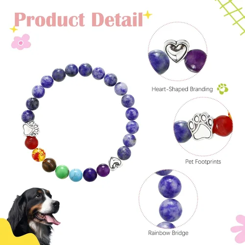 Vista 4 de Juego de 5 regalos conmemorativos de arcoíris para mascotas, incluye atrapasoles de cristal con estampado de patas, pulsera de arco iris
