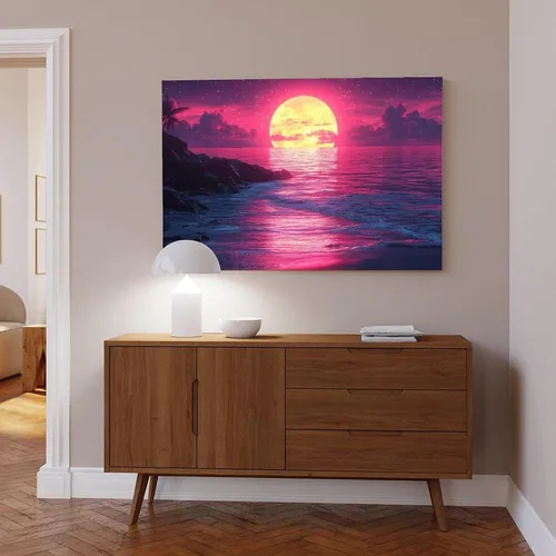 Vista 6 de Synthwave Retro Futurism Wall Art – Surreal Geometric Landscape Canvas – Unique Aesthetic Poster for Office Or Living Room Poster Print for Teen
