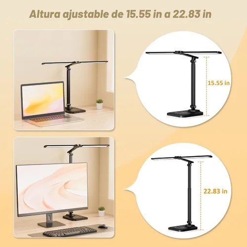 Vista 6 de CHARYJOD - Lámpara LED de escritorio para oficina en casa, luz de escritorio de arquitecto de altura ajustable con adaptador USB, lámpara de Negro