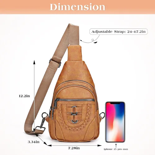 Vista 6 de SUOSDEY 2024 Sling Bag for Women Leather Crossbody Bags for Women Trendy Chest Bag Traveling Walking