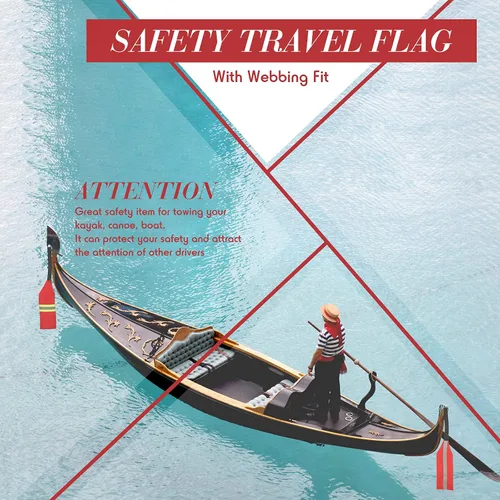 Vista 6 de Ohmfluke Bandera de seguridad para kayak, 2 piezas, reflectante, color rojo, advertencia, bandera de viaje con cincha para kayak, canoas, remolque