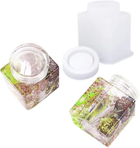 Vista 10 de Moldes de resina de 4 estilos para manualidades, tarro de almacenamiento de botellas con tapa, kit de moldes de epoxi de cristal, herramienta