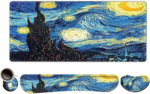 Vista 38 de ToLuLu Alfombrilla de mouse extendida para juegos, juego de soporte ergonómico de espuma viscoelástica para teclado y mouse reposamuñecas