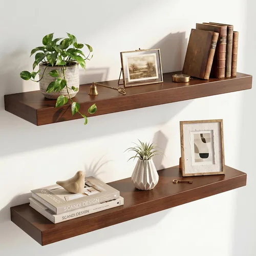 Vista 11 de Estantes flotantes de 20 pulgadas para pared, estante flotante de madera maciza de alta gama con soporte invisible resistente, estantes de pared