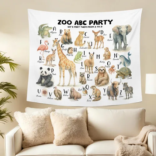 Vista 6 de MNASAIOO Tapiz de pared para colgar en la pared del alfabeto de animales del zoológico para el aula, para dormitorio, cuarto de bebé, tapices