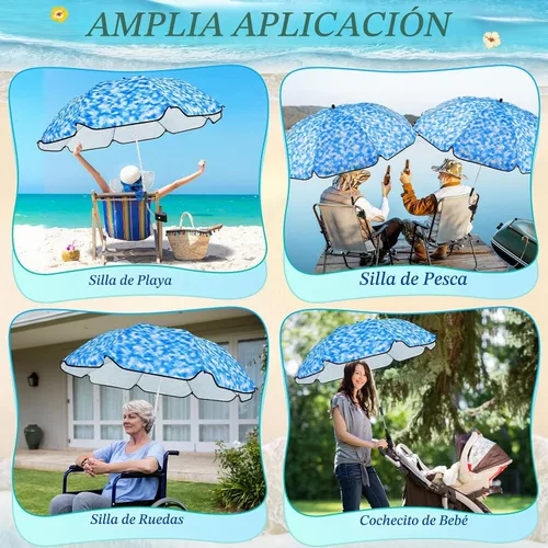 Vista 5 de Buryeah 2 paraguas automático para silla de playa con abrazadera ajustable universal de 44 pulgadas, UPF 50+ abrazadera portátil en silla de playa