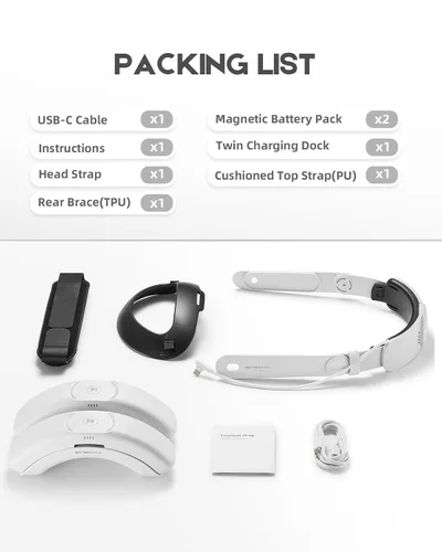 Vista 5 de T3 Plus Battery Head Strap for Meta Quest 3/Quest 3S, Rechargeable Battery Pack(2x8000mAh) with Charging Dock Accessories, Adjustable Elite Strap