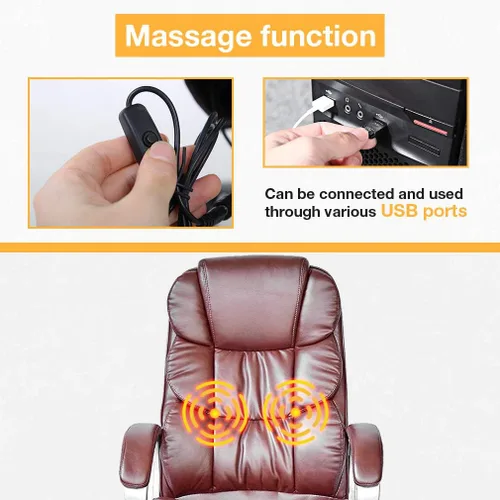 Vista 7 de BestOffice Silla giratoria ergonómica de piel sintética marrón con soporte lumbar, reposabrazos y reposacabezas para uso doméstico u oficina