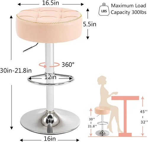 Vista 3 de Taburetes de bar circulares giratorios modernos de altura ajustable de 360°, asientos cómodos y elegantes para el hogar y el espacio del bar