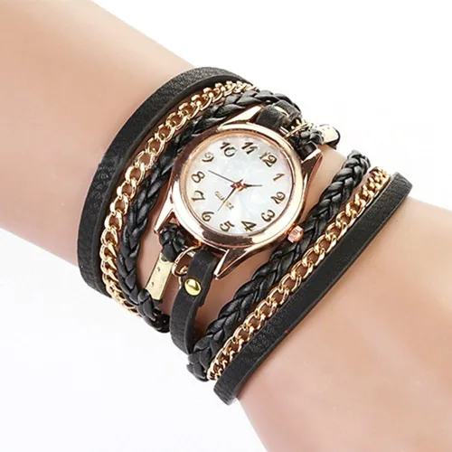 Vista 2 de Encantador reloj de pulsera de cadena de cuero vintage para mujer