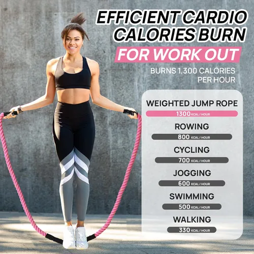 Vista 5 de Cuerda de saltar con peso para fitness – Cuerda de saltar pesada para mujeres y adultos, ideal para entrenamientos de gimnasio en casa