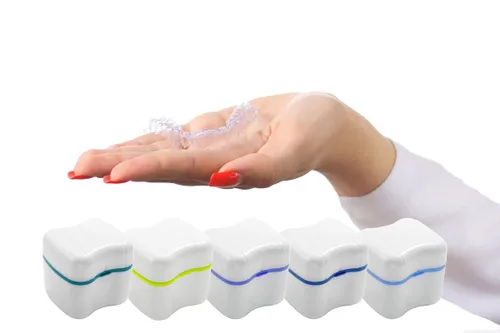 Vista 6 de Retenedor-Dentadura Baño Aparato Dental Limpieza Caso Tamaño Estándar con Fácil Agarre - Color Azul Almirante