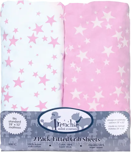 Vista 22 de Frenchie Mini Couture Sábanas para moisés, 100% algodón, estrellas azules, 15 x 33 pulgadas, paquete de 2