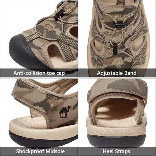 Vista 4 de CAMELSPORTS Sandalias de senderismo para hombre, puntera cerrada, sandalias de playa al aire libre, impermeables, deportivas para pescador, zapatos