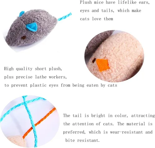 Vista 2 de Juguete interactivo para gatos, juguete de peluche en forma de ratón (3 unidades)