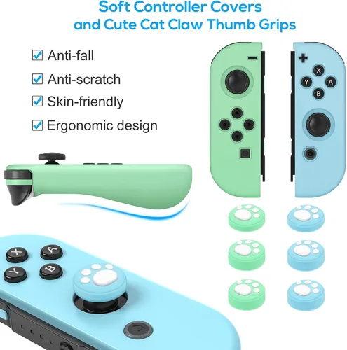 Vista 4 de Paquete de accesorios de interruptor para Animal Crossing - Kit de accesorios 26 en 1 con funda de transporte, protector de pantalla, empuñaduras