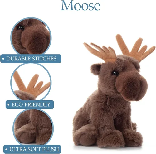 Vista 6 de The Petting Zoo Peluche de alce, regalos para niños, animales salvajes de la vida silvestre, juguete de peluche de alce de 9 pulgadas