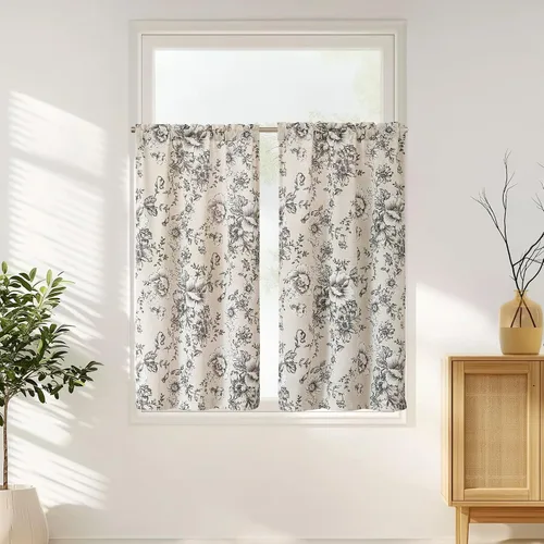 Vista 32 de Jinchan - Cortinas de lino texturizado para cocina, 24 pulgadas, natural, 2 paneles Mezcla de lino beige natural