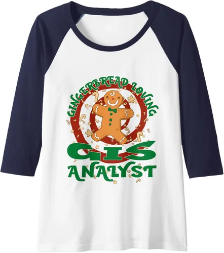 Vista 12 de GIS Analyst Job Gingerbread - Camiseta de béisbol raglán de Navidad, Negro