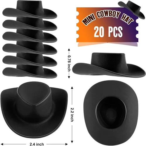 Vista 4 de 20pcs Mini plástico lindo muñeca vaquero occidental sombrero (negro)