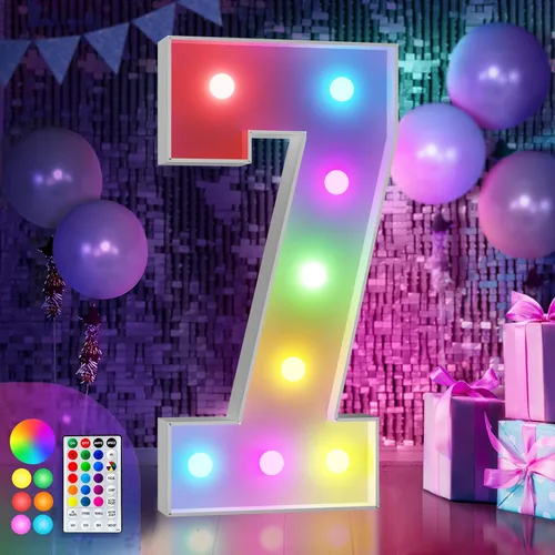 Vista 55 de Imprsv Letras coloridas de marquesina de 3 pies y letras grandes iluminadas RGB con control remoto, decoraciones de fiesta de cumpleaños Carta