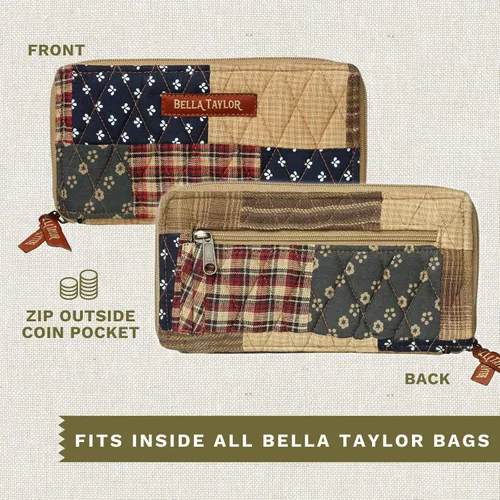 Vista 5 de Bella Taylor Cartera delgada para mujer Cartera con cremallera y protección RFID, Parche primitivo, Patchwork