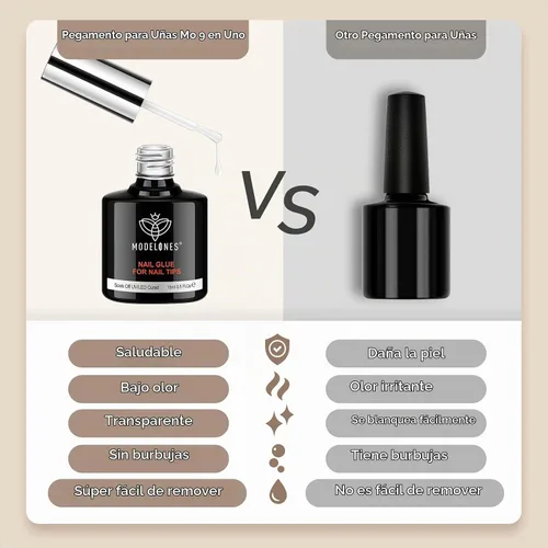 Vista 7 de Modelones - Juego de pegamento en gel para uñas de 9 en 1 con cepillo, gel de uñas de 15 ml para strass, gel de base, kit de gel de uñas de arte