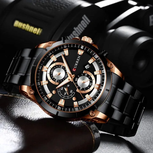 Vista 3 de CURREN Reloj para hombre, de acero inoxidable, cronógrafo, de cuarzo, para hombre, reloj deportivo, fecha, Relogio, Masculino, reloj Hombr, Dorado
