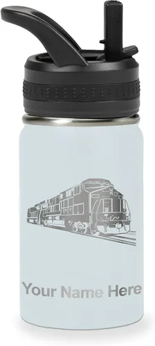 Vista 65 de LaserGram Botella de agua personalizada, tren de carga, acero inoxidable de doble pared aislada al vacío con popote superior, regalo grabado Negro