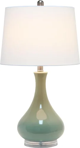 Vista 5 de Elegant Designs LT3312-SGE - Lámpara de mesa de cerámica contemporánea pulida en forma de lágrima de 66,7 cm con pantalla cónica de tela blanca