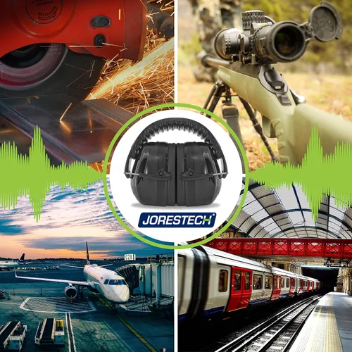 Vista 4 de JORESTECH Orejeras de seguridad, ANSI NRR 27dB, CE SNR 31dB, diadema ajustable protección auditiva (EM-502)