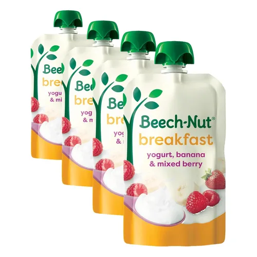 Vista 4 de Beech-Nut Breakfast Stage 4 - Alimento para niños pequeños, yogur, plátano y bayas, bolsa de 3.5 onzas