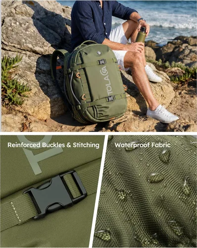 Vista 11 de Tolaccea Mochila de viaje para laptop para hombres y mujeres, mochila de transporte expandible de 40L-50L con compartimento húmedo y seco, mochila