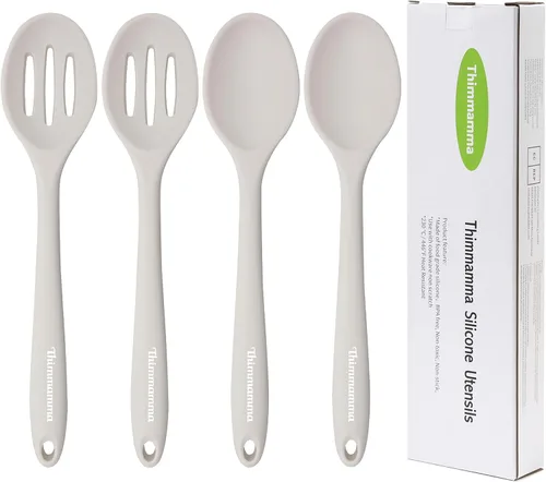 Vista 8 de Cuchara de cocina de silicona, cucharas antiadherentes de cocina para cocinar, cuchara de servir ranurada y sólida resistente al calor, cucharas