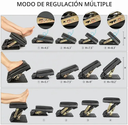 Vista 3 de Reposapiés ajustable con almohadilla extraíble suave para pies de carga máxima de 140 libras con 4 niveles de altura y ajuste de ángulo, reposapiés