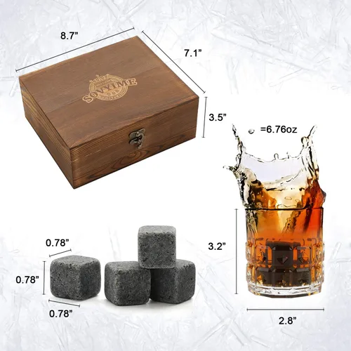Vista 4 de Regalos de Whisky para Hombre, Juego de Vasos de Whisky de 2, Piedras de Whisky enfriadoras de Granito, Regalos de Bourbon para Hombre, Regalos