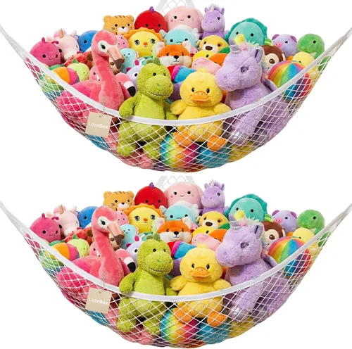 Vista 9 de Lazebox Hamaca de red para animales de peluche para juguetes de peluche, hamaca de animales de peluche de esquina para decoración de habitación